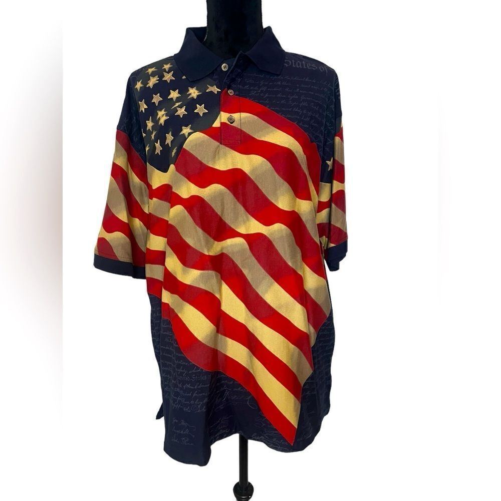 RETRO VINTAGE AMERICAN SUMMER PATRIOTIC UNITED STATES USA FLAG POLO BUTTON UP